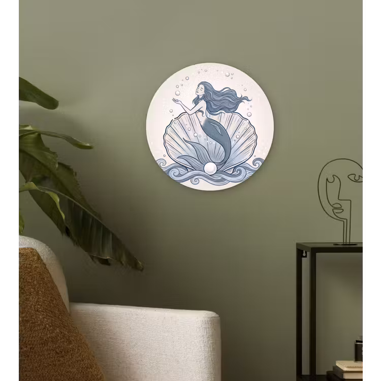 Glasbild Rund - Meerjungfrau – Muschel – Meer – Fantasie – Blau — 3