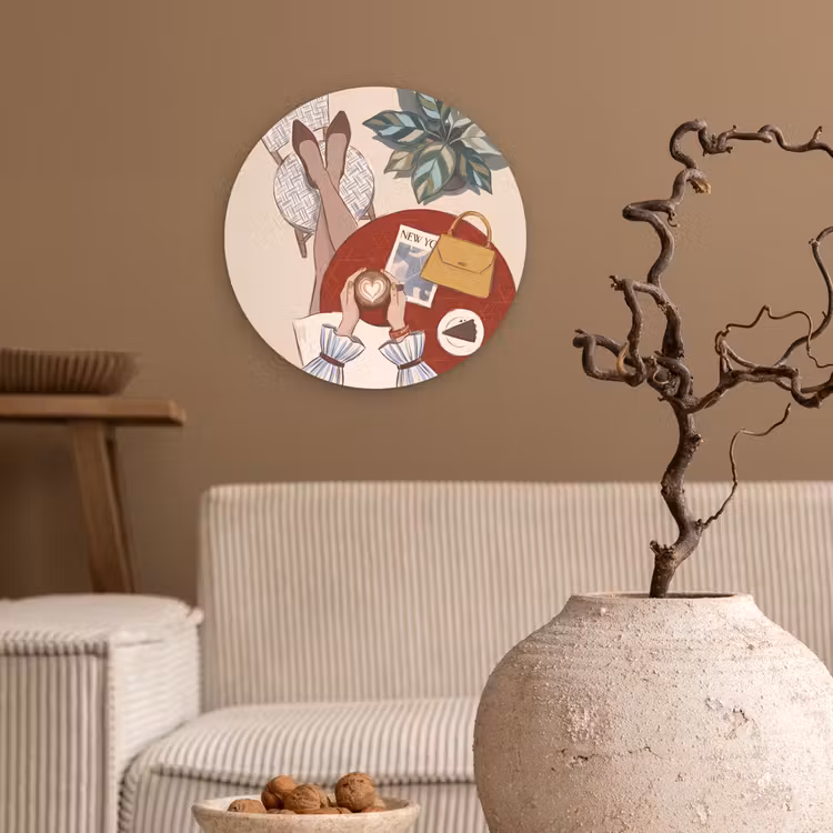 Glasbild Rund - Menschen – Café – Kaffee – Stadtleben – Modern - Mensen - Cafe - Koffie - Stadsleven - Modern Wandcirkel plexiglas klein