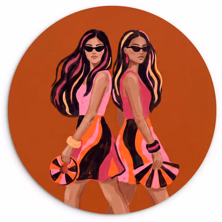 Glasbild Rund - Menschen – Duo – Mode – Illustration – Farbenfroh - Mensen - Duo - Mode - Illustratie - Kleurrijk Wandcirkel plexiglas klein