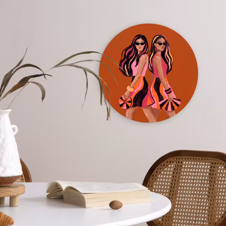 Glasbild Rund - Menschen – Duo – Mode – Illustration – Farbenfroh - Mensen - Duo - Mode - Illustratie - Kleurrijk Wandcirkel plexiglas klein