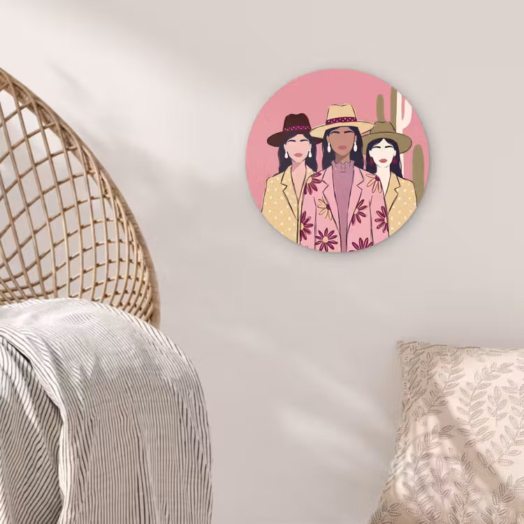 Glasbild Rund - Menschen – Hüte – Abstrakt – Rosa – Porträt - Mensen - Hoeden - Abstract - Roze - Portret Wandcirkel plexiglas klein