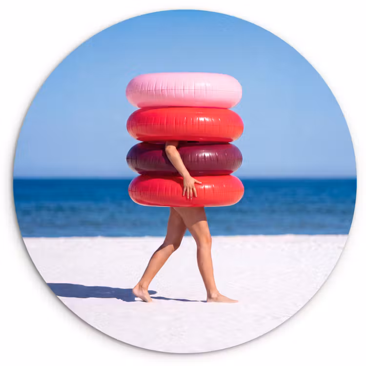 Glasbild Rund - Menschen – Strand – Sommer – Freizeit – Farbenfroh - Mensen - Strand - Zomer - Recreatie - Kleurrijk Wandcirkel plexiglas klein