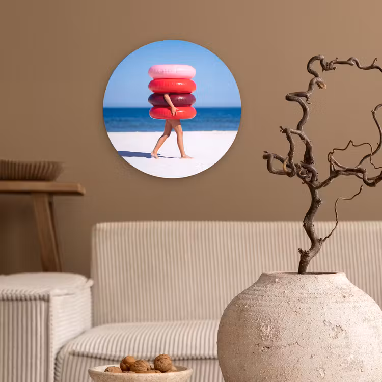 Glasbild Rund - Menschen – Strand – Sommer – Freizeit – Farbenfroh - Mensen - Strand - Zomer - Recreatie - Kleurrijk Wandcirkel plexiglas klein