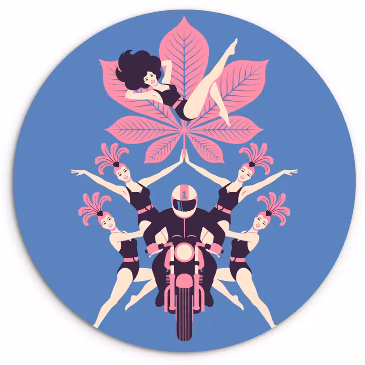 Glasbild Rund - Menschen – Tanz – Motorrad – Retro – Rosa - Mensen - Dans - Motor - Retro - Roze Wandcirkel plexiglas klein