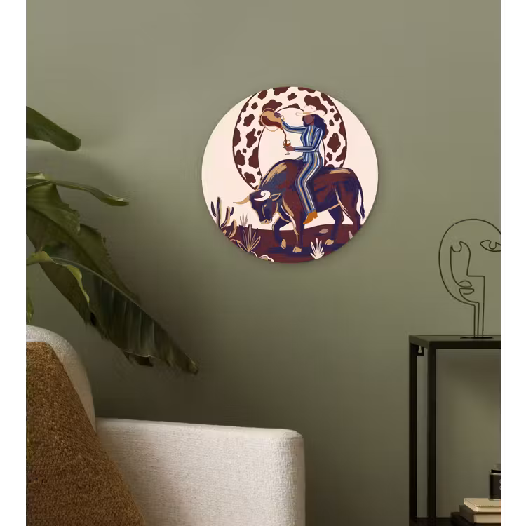 Glasbild Rund - Menschen – Tiere – Cowboy – Abstrakt – Bunt - Mensen - Dieren - Cowboy - Abstract - Kleurrijk Wandcirkel plexiglas klein