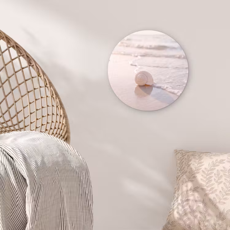 Glasbild Rund - Muschel – Strand – Meer – Natur – Beige - Zeeschelp - Strand - Zee - Natuur - Beige Wandcirkel plexiglas klein