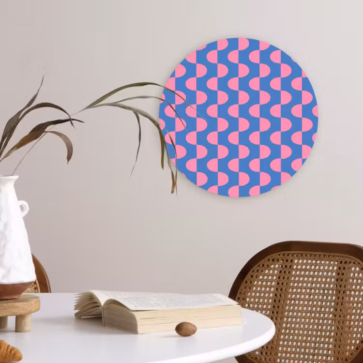 Glasbild Rund - Muster – Halbkreise – Abstrakt – Modern – Rosa – Blau - Patroon - Halve cirkels - Abstract - Modern - Roze - Blauw Wandcirkel plexiglas klein