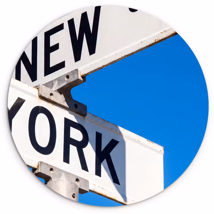 Glasbild Rund - New York – Straßenschild – Stadt – Urban – Blau - New York - Straatbord - Stad - Urban - Blauw Wandcirkel plexiglas klein