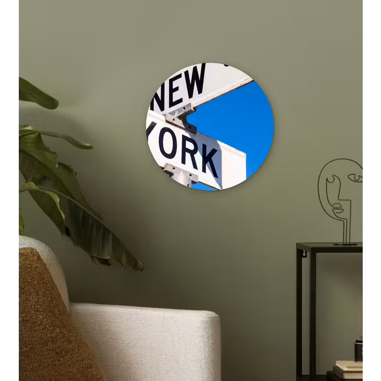 Glasbild Rund - New York – Straßenschild – Stadt – Urban – Blau - New York - Straatbord - Stad - Urban - Blauw Wandcirkel plexiglas klein