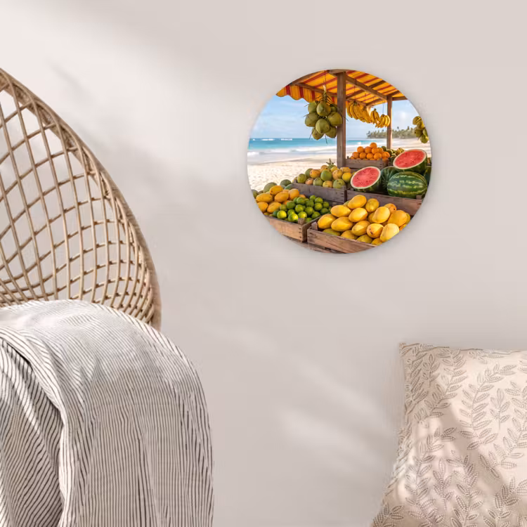 Glasbild Rund - Obst – Strand – Tropisch - Fruit - Strand - Tropisch Wandcirkel plexiglas klein