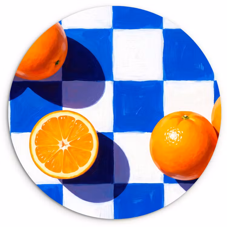 Glasbild Rund - Orange – Kariert – Essen - Sinaasappel - Geruit - Eten Wandcirkel plexiglas klein