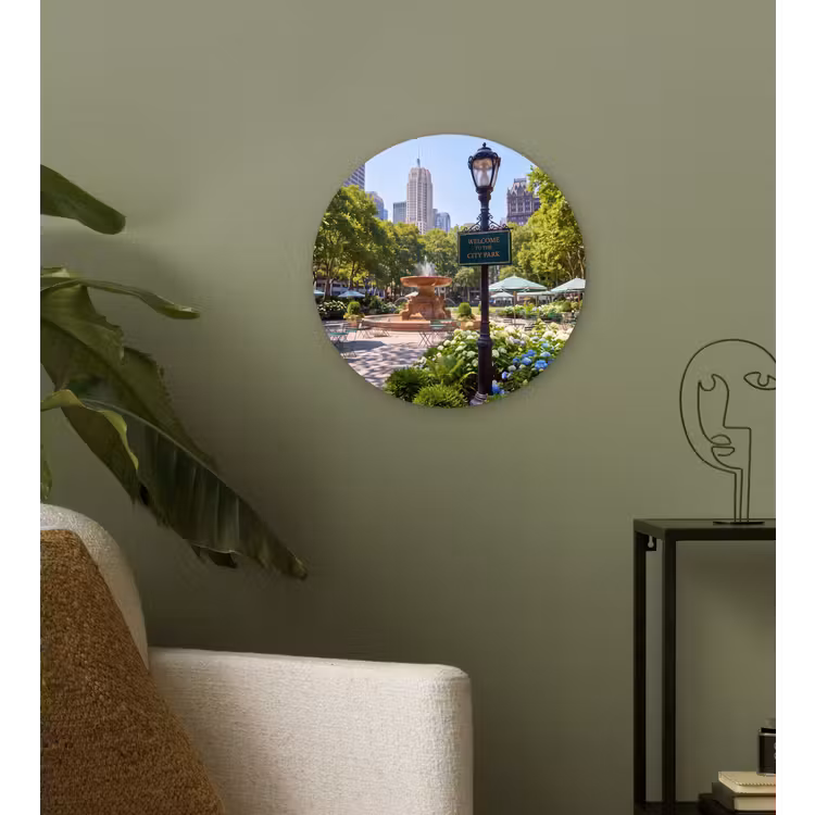 Glasbild Rund - Park – Springbrunnen – Stadt – Natur - Park - Fontein - Stad - Natuur Wandcirkel plexiglas klein