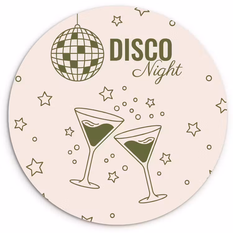 Glasbild Rund - Party – Disco – Alkohol – Illustration – Grün - Feest - Disco - Drank - Illustratie - Groen Wandcirkel plexiglas klein