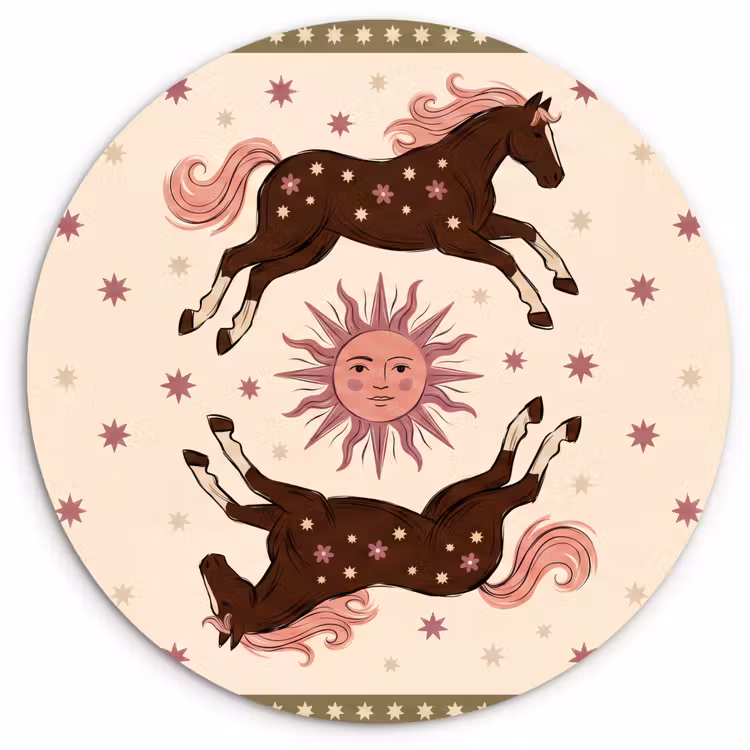 Glasbild Rund - Pferd – Sonne – Mystik – Illustration – Rosa - Paard - Zon - Mystiek - Illustratie - Roze Wandcirkel plexiglas klein