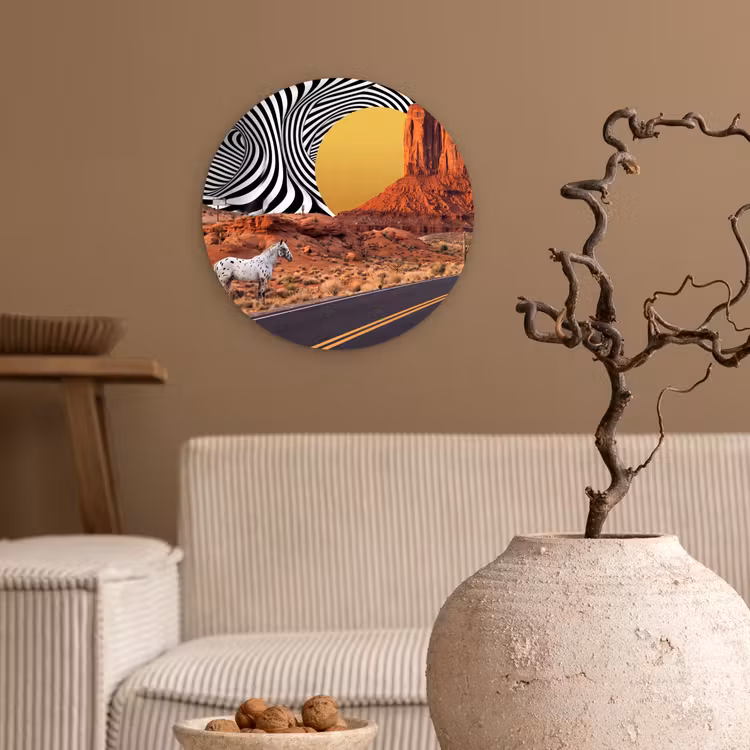 Glasbild Rund - Pferd – Wüste – Natur - Paard - Woestijn - Natuur Wandcirkel plexiglas klein