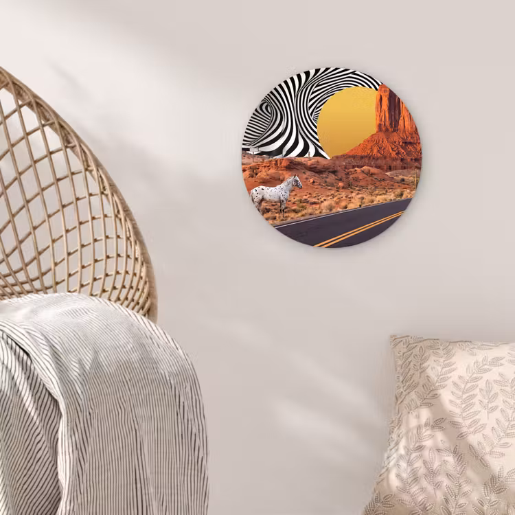 Glasbild Rund - Pferd – Wüste – Natur - Paard - Woestijn - Natuur Wandcirkel plexiglas klein