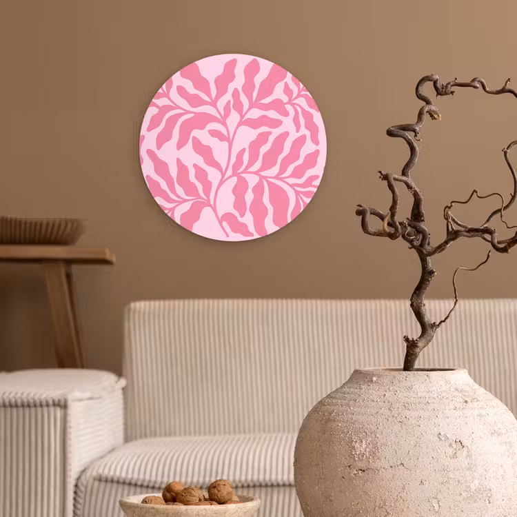 Glasbild Rund - Pflanzen – Organisch – Abstrakt – Modern – Rosa - Planten - Organisch - Abstract - Modern - Roze Wandcirkel plexiglas klein