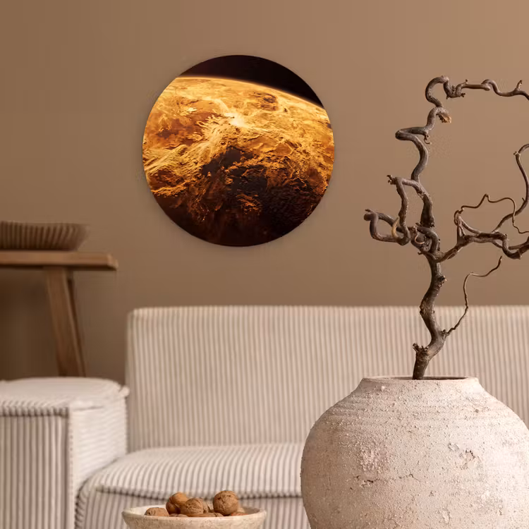 Glasbild Rund - Planet – Weltraum – Orange - Planeet - Ruimte - Oranje Wandcirkel plexiglas klein