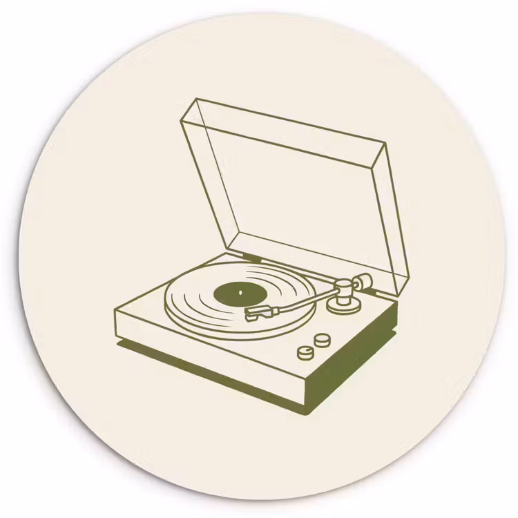 Glasbild Rund - Plattenspieler – Vinyl – Musik – Minimalistisch – Grün - Platenspeler - Vinyl - Muziek - Minimalistisch - Groen Wandcirkel plexiglas klein