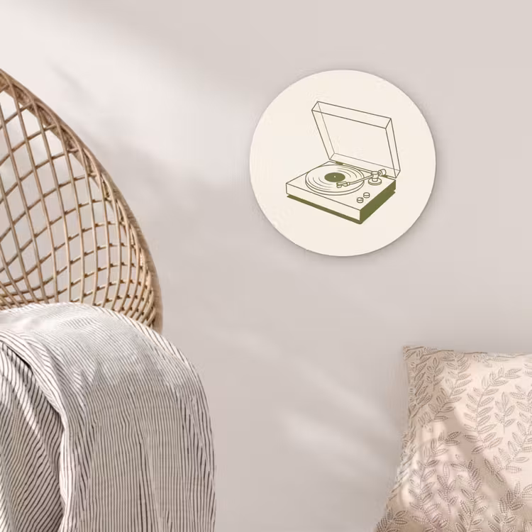 Glasbild Rund - Plattenspieler – Vinyl – Musik – Minimalistisch – Grün - Platenspeler - Vinyl - Muziek - Minimalistisch - Groen Wandcirkel plexiglas klein