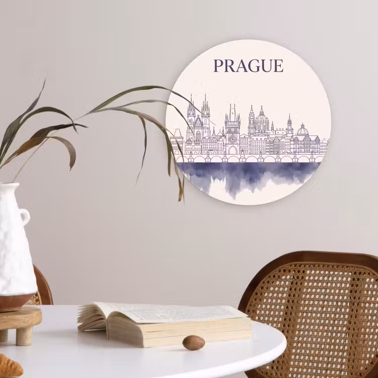 Glasbild Rund - Prag – Skyline – Architektur – Blau - Praag - Skyline - Architectuur - Blauw Wandcirkel plexiglas klein