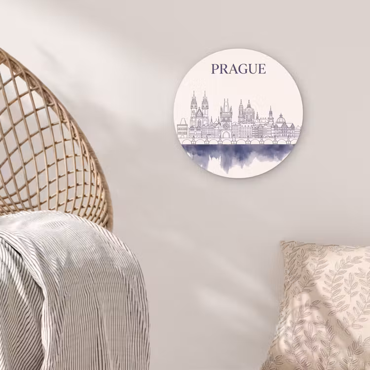 Glasbild Rund - Prag – Skyline – Architektur – Blau - Praag - Skyline - Architectuur - Blauw Wandcirkel plexiglas klein