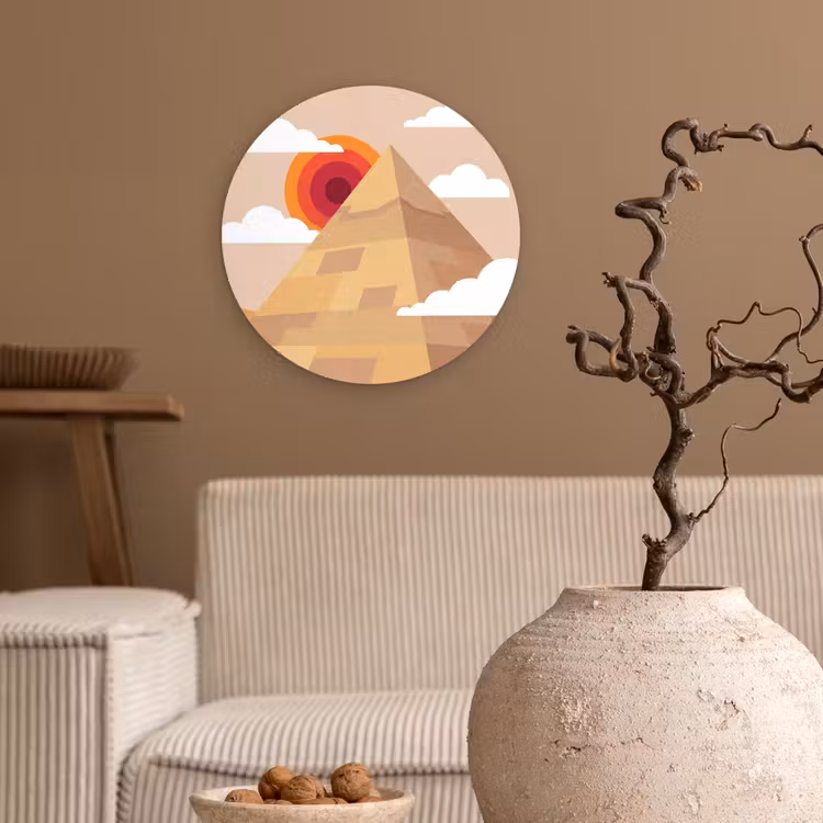 Glasbild Rund - Pyramide – Sonne – Wüste – Modern – Orange - Piramide - Zon - Woestijn - Modern - Oranje Wandcirkel plexiglas klein