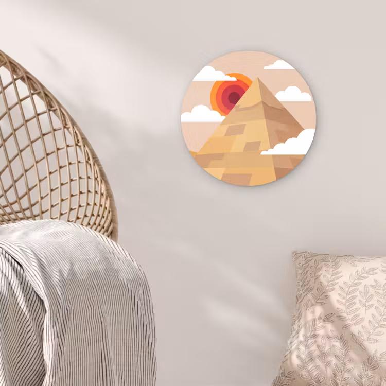 Glasbild Rund - Pyramide – Sonne – Wüste – Modern – Orange - Piramide - Zon - Woestijn - Modern - Oranje Wandcirkel plexiglas klein