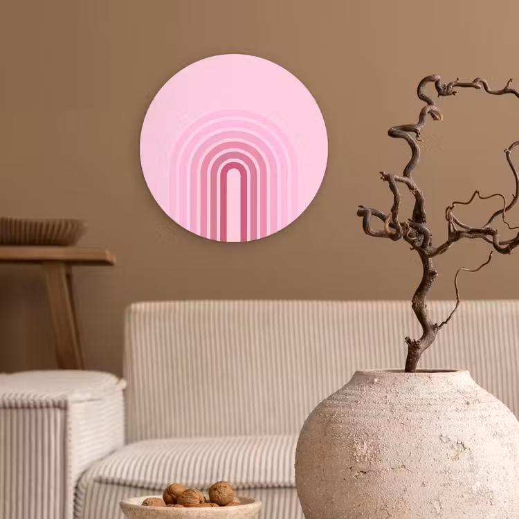 Glasbild Rund - Regenbogen – Rosa – Abstrakt – Modern – Minimalistisch - Regenboog - Roze - Abstract - Modern - Minimalistisch Wandcirkel plexiglas klein