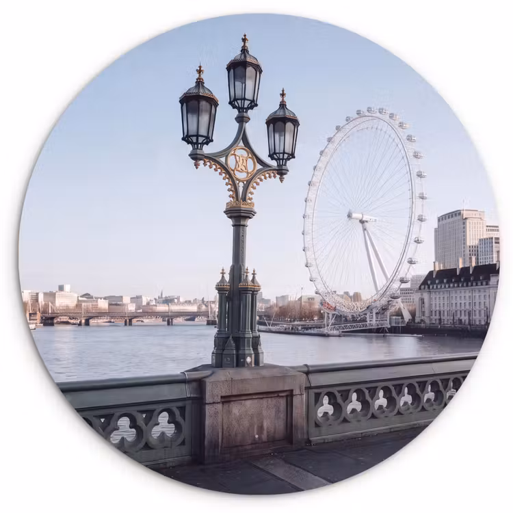 Glasbild Rund - Riesenrad – London – Stadt – Architektur – Brücke - Reuzenrad - Londen - Stad - Architectuur - Brug Wandcirkel plexiglas klein