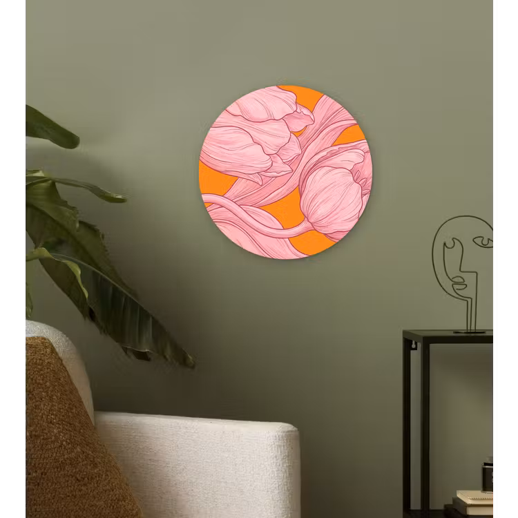 Glasbild Rund - Rosa Blumen – Modern - Roze bloemen - Modern Wandcirkel plexiglas klein