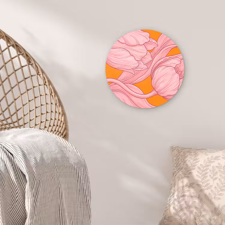 Glasbild Rund - Rosa Blumen – Modern - Roze bloemen - Modern Wandcirkel plexiglas klein