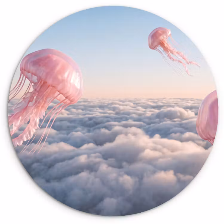 Glasbild Rund - Rosa Tier – Wolken - Roze dier - Wolken Wandcirkel plexiglas klein