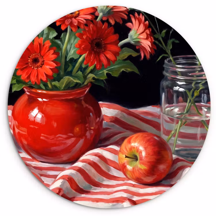 Glasbild Rund - Rote Blumen – Vase - Rode bloemen - Vaas Wandcirkel plexiglas klein