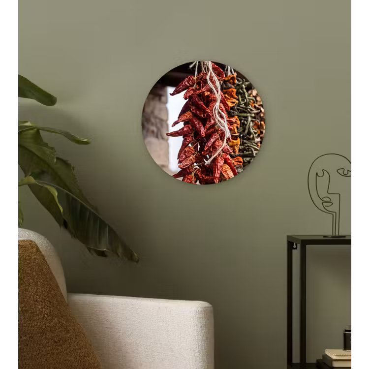 Glasbild Rund - Rote Chilischoten – Essen - Rode pepers - Eten Wandcirkel plexiglas klein