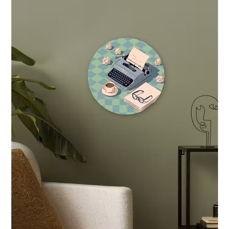 Glasbild Rund - Schreibmaschine – Büro – Vintage – Illustration – Grün - Typemachine - Kantoor - Vintage - Illustratie - Groen Wandcirkel plexiglas klein