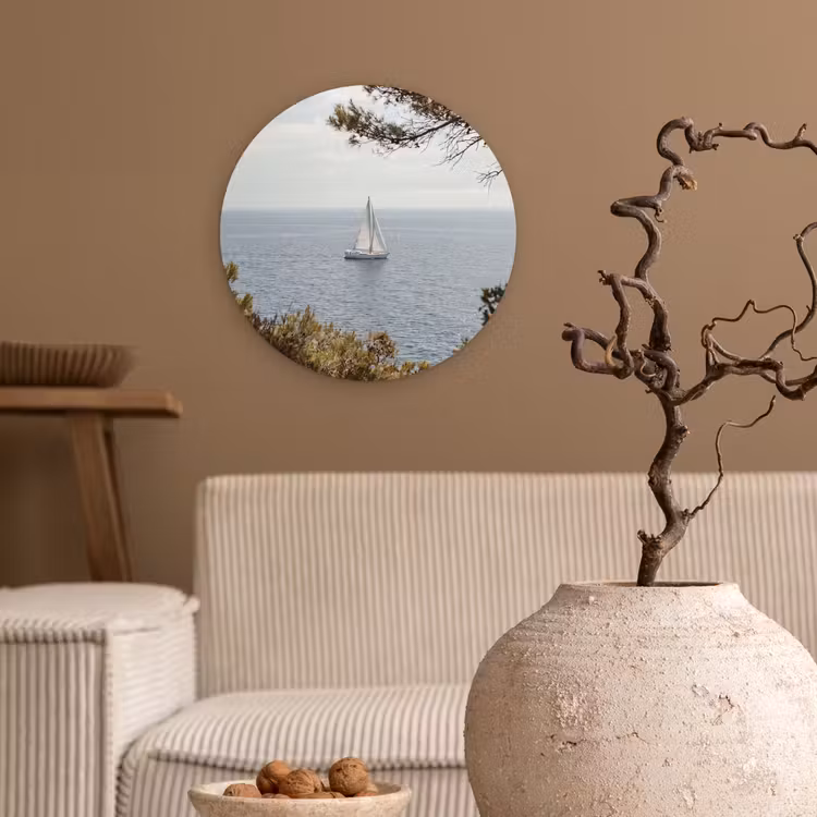 Glasbild Rund - Segelboot – Bäume – Wasser - Zeilboot - bomen - water Wandcirkel plexiglas klein
