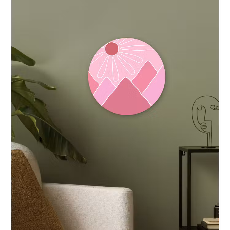 Glasbild Rund - Sonne – Berge – Natur – Abstrakt – Rosa - Zon - Bergen - Natuur - Abstract - Roze Wandcirkel plexiglas klein