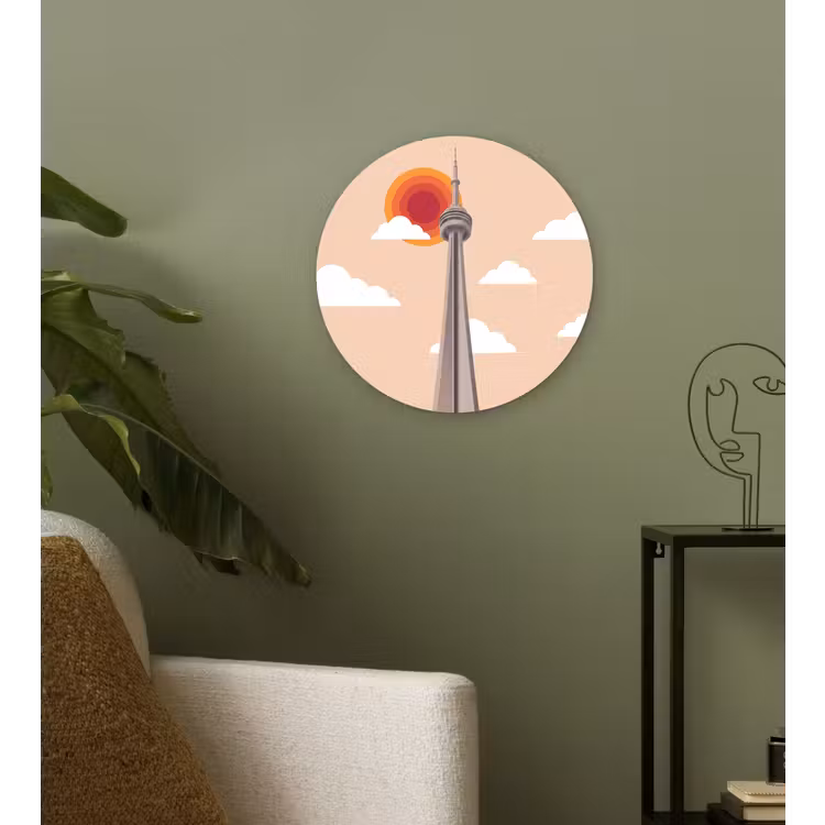 Glasbild Rund - Stadt – Gebäude – Architektur – Retro – Orange - Stad - Gebouw - Architectuur - Retro - Oranje Wandcirkel plexiglas klein