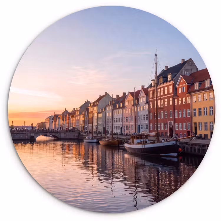 Glasbild Rund - Stadt – Kanal – Sonnenuntergang – Klassisch – Farbenfroh - Stad - Gracht - Zonsondergang - Klassiek - Kleurrijk Wandcirkel plexiglas klein