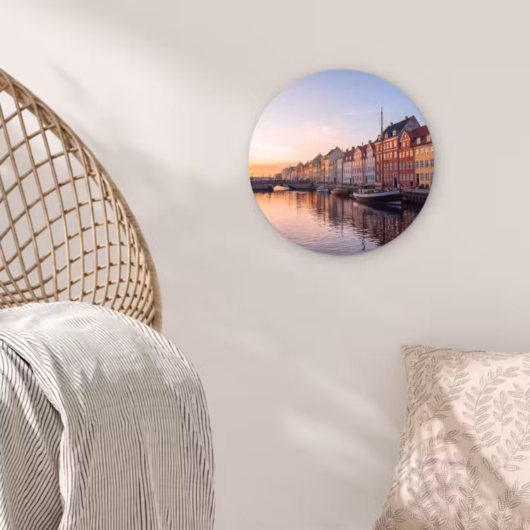 Glasbild Rund - Stadt – Kanal – Sonnenuntergang – Klassisch – Farbenfroh - Stad - Gracht - Zonsondergang - Klassiek - Kleurrijk Wandcirkel plexiglas klein