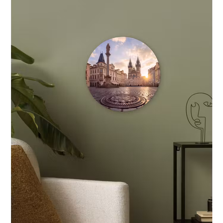 Glasbild Rund - Stadt – Prag – Morgen – Architektur – Gold - Stad - Praag - Ochtend - Architectuur - Goud Wandcirkel plexiglas klein