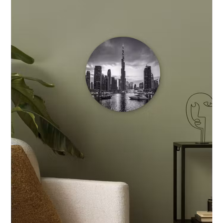 Glasbild Rund - Stadt – Skyline – Architektur – Abend – Schwarz-Weiß - Stad - Skyline - Architectuur - Avond - Zwart-wit Wandcirkel plexiglas klein