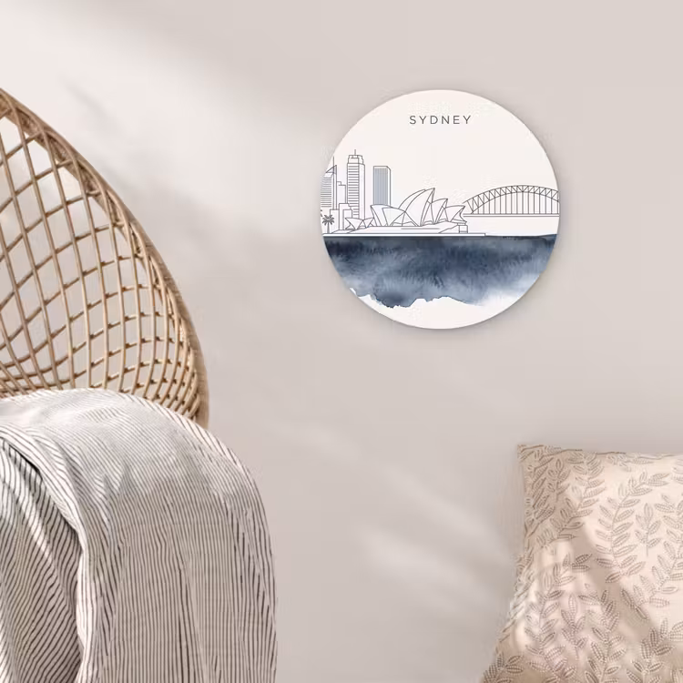 Glasbild Rund - Stadt – Skyline – Architektur – Minimalistisch – Blau - Stad - Skyline - Architectuur - Minimalistisch - Blauw Wandcirkel plexiglas klein