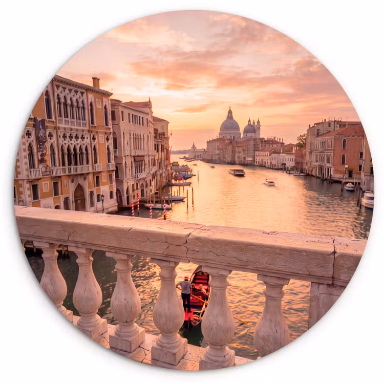 Glasbild Rund - Stadt – Venedig – Kanal – Sonnenaufgang – Architektur – Gold - Stad - Venetië - Kanaal - Zonsopgang - Architectuur - Goud Wandcirkel plexiglas klein