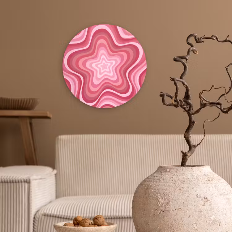 Glasbild Rund - Stern – Wellenförmig – Abstrakt – Rosa - Ster - Golvend - Abstract - Roze Wandcirkel plexiglas klein