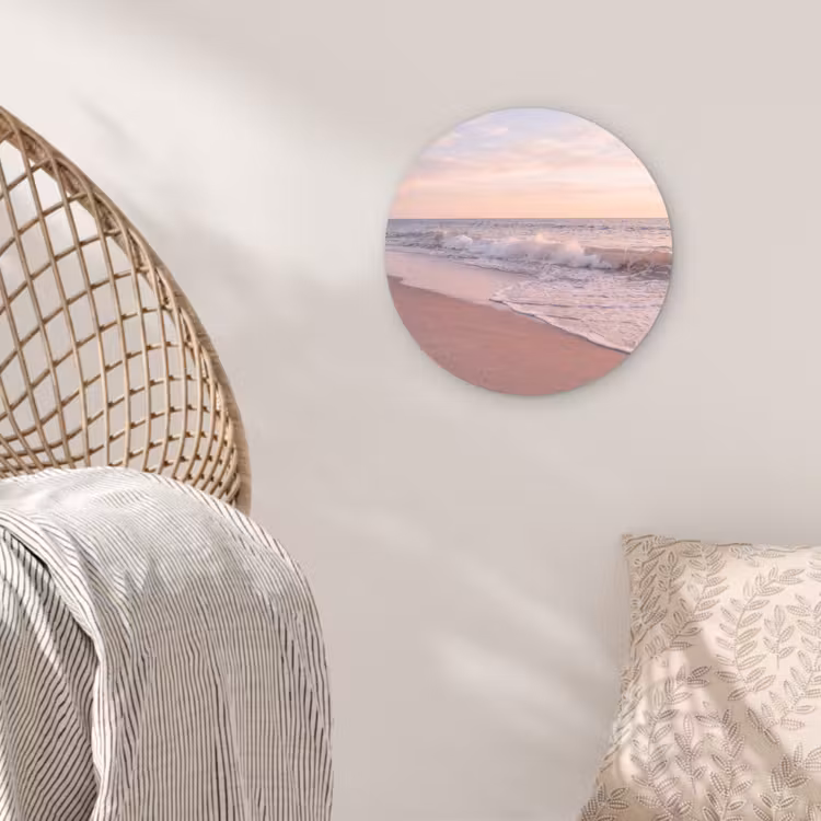 Glasbild Rund - Strand – Meer – Wellen – Natur – Sonnenuntergang - Strand - Zee - Golven - Natuur - Zonsondergang Wandcirkel plexiglas klein
