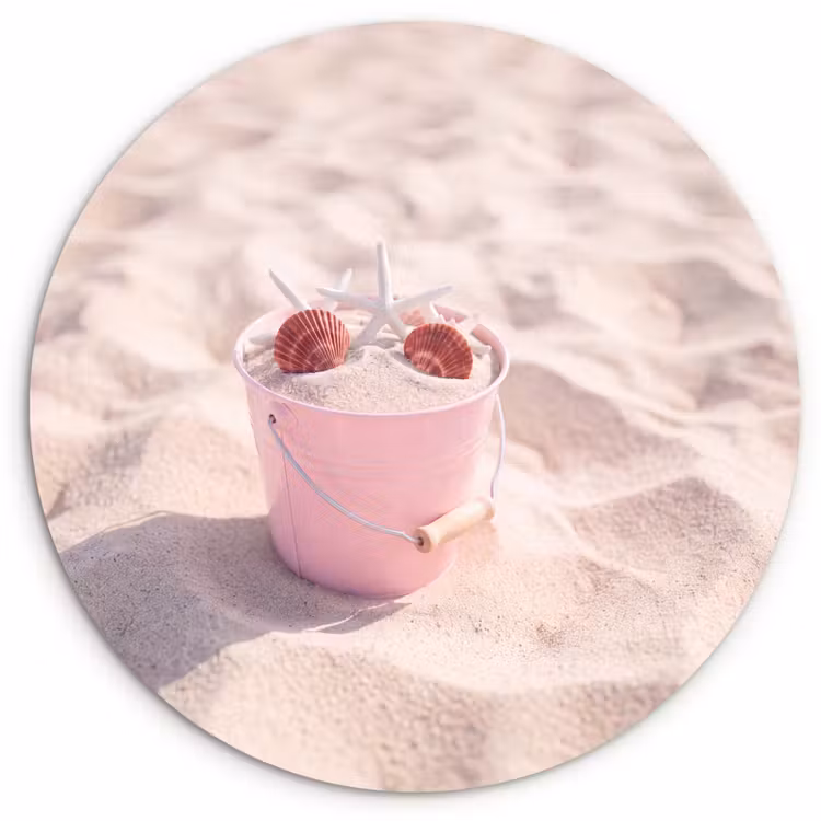 Glasbild Rund - Strand – Muscheln – Sommer – Rosa – Dekoration - Strand - Schelpen - Zomer - Roze - Decoratie Wandcirkel plexiglas klein