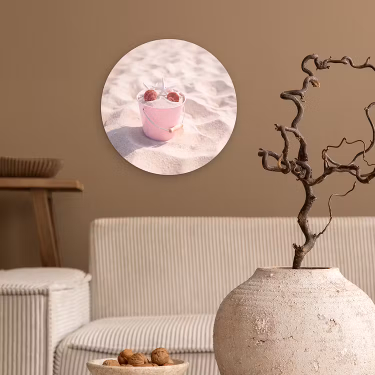 Glasbild Rund - Strand – Muscheln – Sommer – Rosa – Dekoration - Strand - Schelpen - Zomer - Roze - Decoratie Wandcirkel plexiglas klein