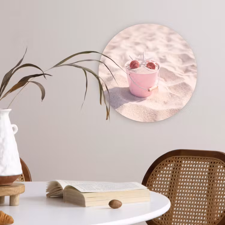 Glasbild Rund - Strand – Muscheln – Sommer – Rosa – Dekoration - Strand - Schelpen - Zomer - Roze - Decoratie Wandcirkel plexiglas klein